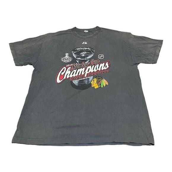 Chicago Blackhawks 2010 Stanley Cup Champs soft style Sz L T-Shirt Gray Mens - Picture 2 of 5